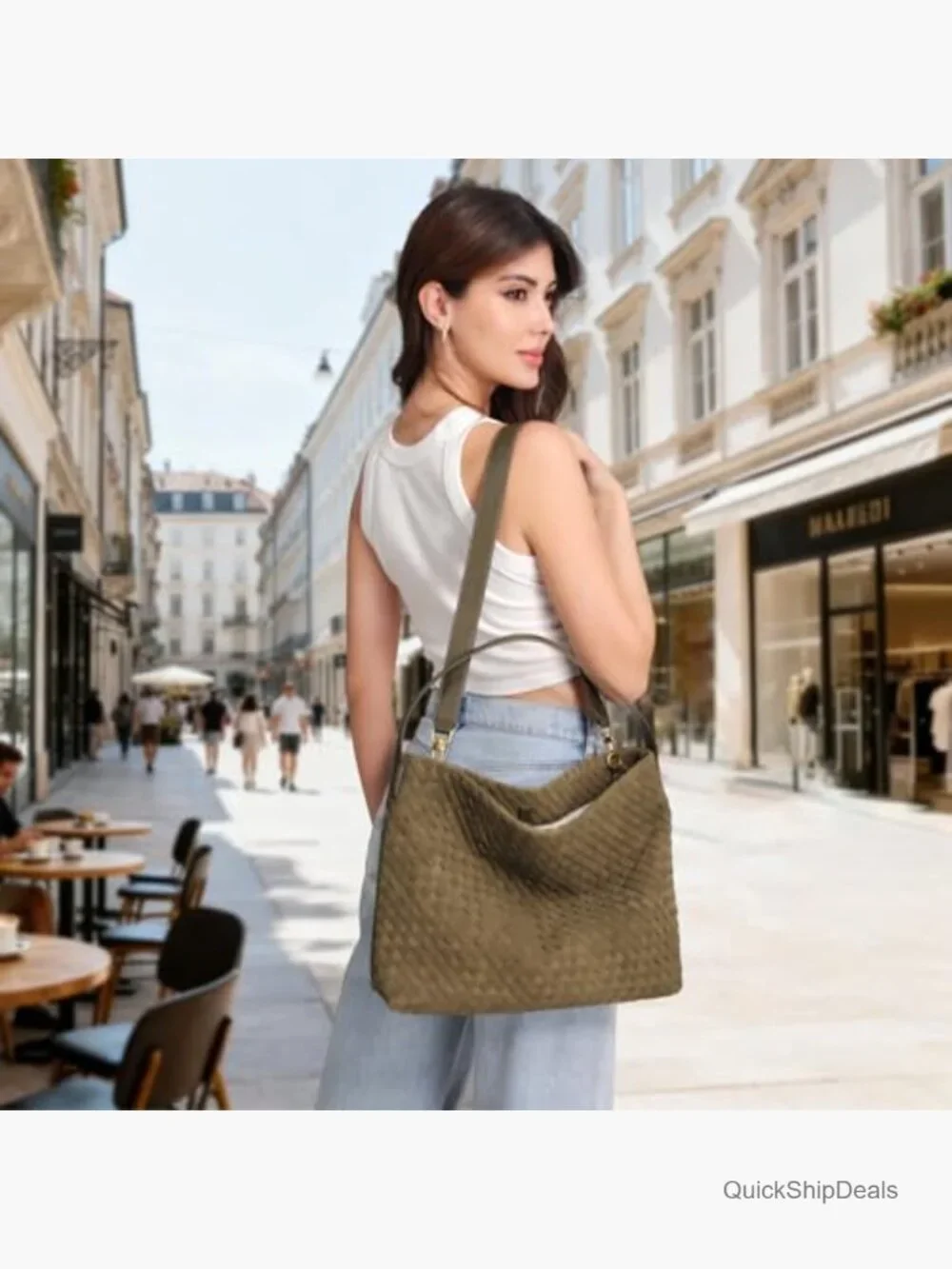 Woven Suede Shoulder Bag Hobo Tote Crossbody Purse